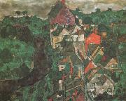 Krumau Landscape (Town and River) (mk12) Egon Schiele